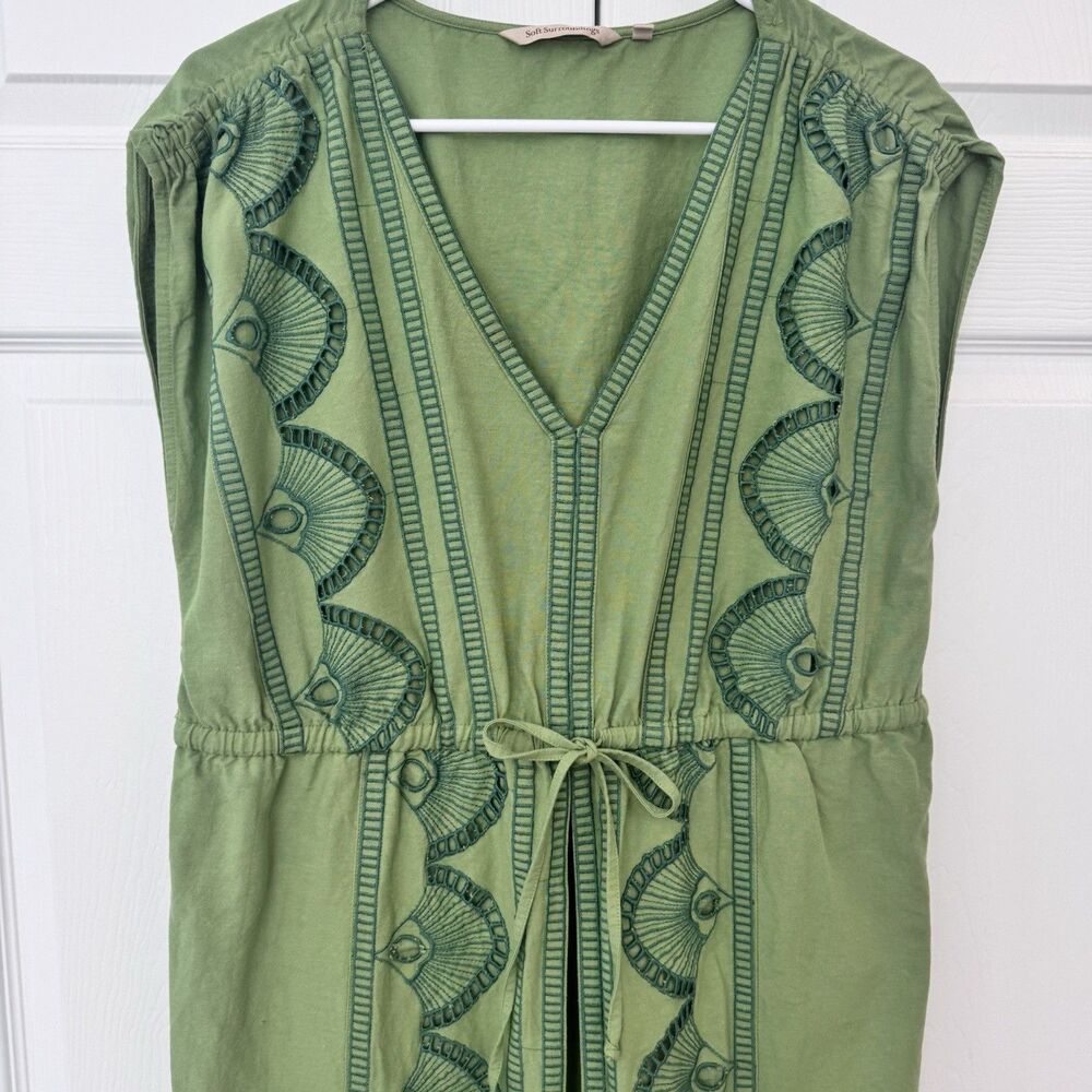 Soft Surroundings Ellison Linen Blend Green Embroidered Maxi Dress Women's L - Picture 3 of 7